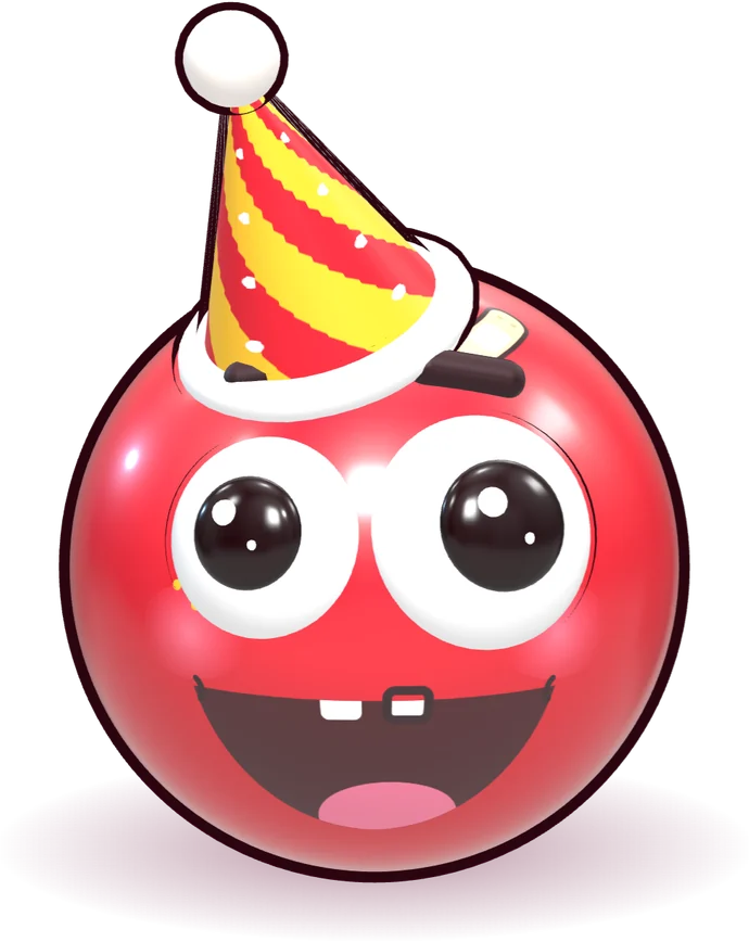 Boing, la mascota de Badafesta, con gorro de fiesta